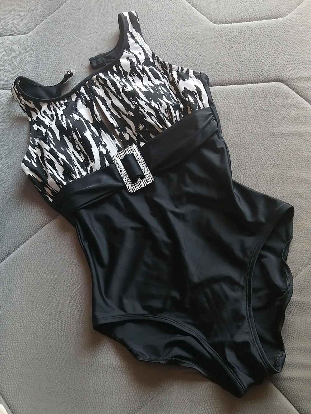 Abstract Zebra Pattern Black White One-piece Swimsuit Aquatic Fitness Aerobics - Picture 2 of 13